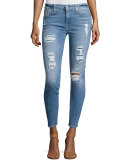 The Ankle Skinny Destroyed Jeans w/Sequins, Light Blue