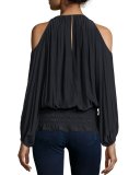 Lauren Cold-Shoulder Smocked-Waist Top