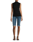 Palerme Denim Knee Shorts, Alabaster Dazed