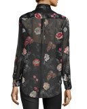 Signature Floral-Print Silk Shirt, True Black Multi