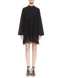 Pintucked Pineapple Eyelet Tunic, Black