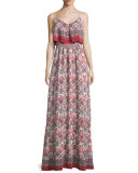 Florina Folkloric Silk Maxi Dress, Burnt Coral