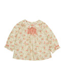 Long-Sleeve Embroidered Floral Poplin Top, Pink, Size 6M-2