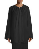Spira Long-Sleeve Ruched-Neck Silk Blouse, Black