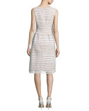 Windowpane-Lace Sleeveless Dress, White