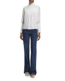 Embroidered Ruffle-Trim Top, Off White