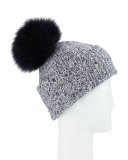 Marled Cashmere Pompom Beanie Hat, Navy