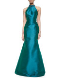 Sleeveless Jeweled-Neck Mermaid Gown