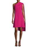 Draped One-Shoulder Dress, Fuchsia