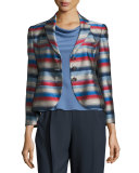 Striped Jacquard Three-Button Jacket, Multi