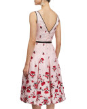 Sleeveless Carnation-Embroidered Cocktail Dress, Rose