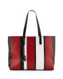 Leather Baiadera Striped Tote Bag, Black/Red/White (Nero+Fuoco+Bianco)