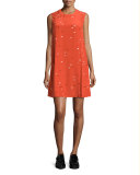 Sleeveless Dash-Print Shift Dress, Tangerine Multi