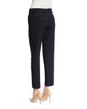 Slim-Leg Stretch-Wool Ankle Pants, Navy Blue