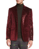 Sequined Two-Button Sport Coat, Burgundy