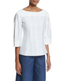 3/4-Sleeve Boat-Neck Tunic, White