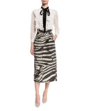 Embellished Zebra-Print Pencil Skirt, White
