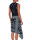 Sleeveless Domino-Print Dress, Ink Blue/White