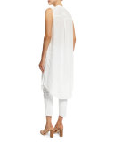 Sleeveless Mandarin-Collar Linen Tunic, White