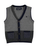 Colorblock Herringbone Button-Front Vest, Gray, Size 3-6