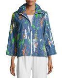 Paint Splash Zip-Front Denim Jacket 