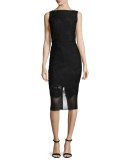 Bateau-Neck Mesh-Hem Sheath Dress, Black