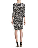 Printed Ruched Jersey Dress, Black/Multi