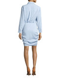 Sierra Ruched Chambray Mini Dress, Light Blue