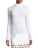 Ribbed Long-Sleeve Turtleneck Sweater, White