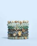 8mm Labradorite Bead Bracelet w/14K Gold Diamond Disc Charm