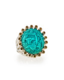 Carved Turquoise & Yellow Sapphire Ring