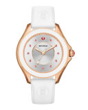 Cape White Silicone Strap Watch with Pink Topaz Dial Markers, Rose Golden