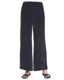 Full-Leg Silk Pants, Black