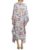 Ranuncoli Cotton Voile Caftan Coverup, White/Pink