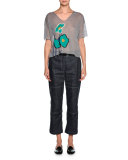 Belted Denim Cropped Utility Pants, Indigo Blue
