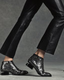 Kori Studded Leather Lift-Heel Bootie, Black