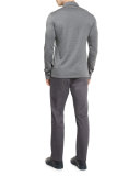 Flannel Herringbone Long-Sleeve Polo Shirt, Gray