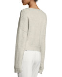 Barrett Belted V-Neck Wool-Blend Sweater, Oatmeal