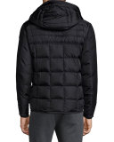 Ryan Nylon & Wool Hooded Puffer Jacket, Black
