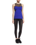 Borderline Netted-Mesh Paneled Athletic Leggings, Black