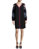 Theresa Embroidered Tunic Dress, Black