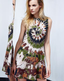 Sleeveless Tie-Dye Mini Dress, Brown/Green
