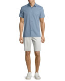 Micro-Check Print Short-Sleeve Shirt, Lucent Blue/Night Shadow