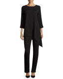 Mini-Pleated Knit Pants, Black