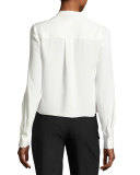 Cropped Silk Jersey V-Neck Shirt, White