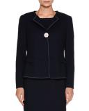 Ottoman-Knit One-Button Jacket, Navy