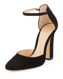 Suede d'Orsay Ankle-Wrap Pump, Black