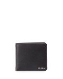 Textured Saffiano Leather Double Billfold, Black
