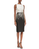 Mikado Two-Tone Beaded Cocktail Dress, Ivory/Black