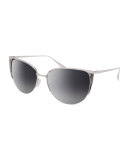 Devlin Mirrored Titanium Cat-Eye Sunglasses, Silver/Black/White Snake